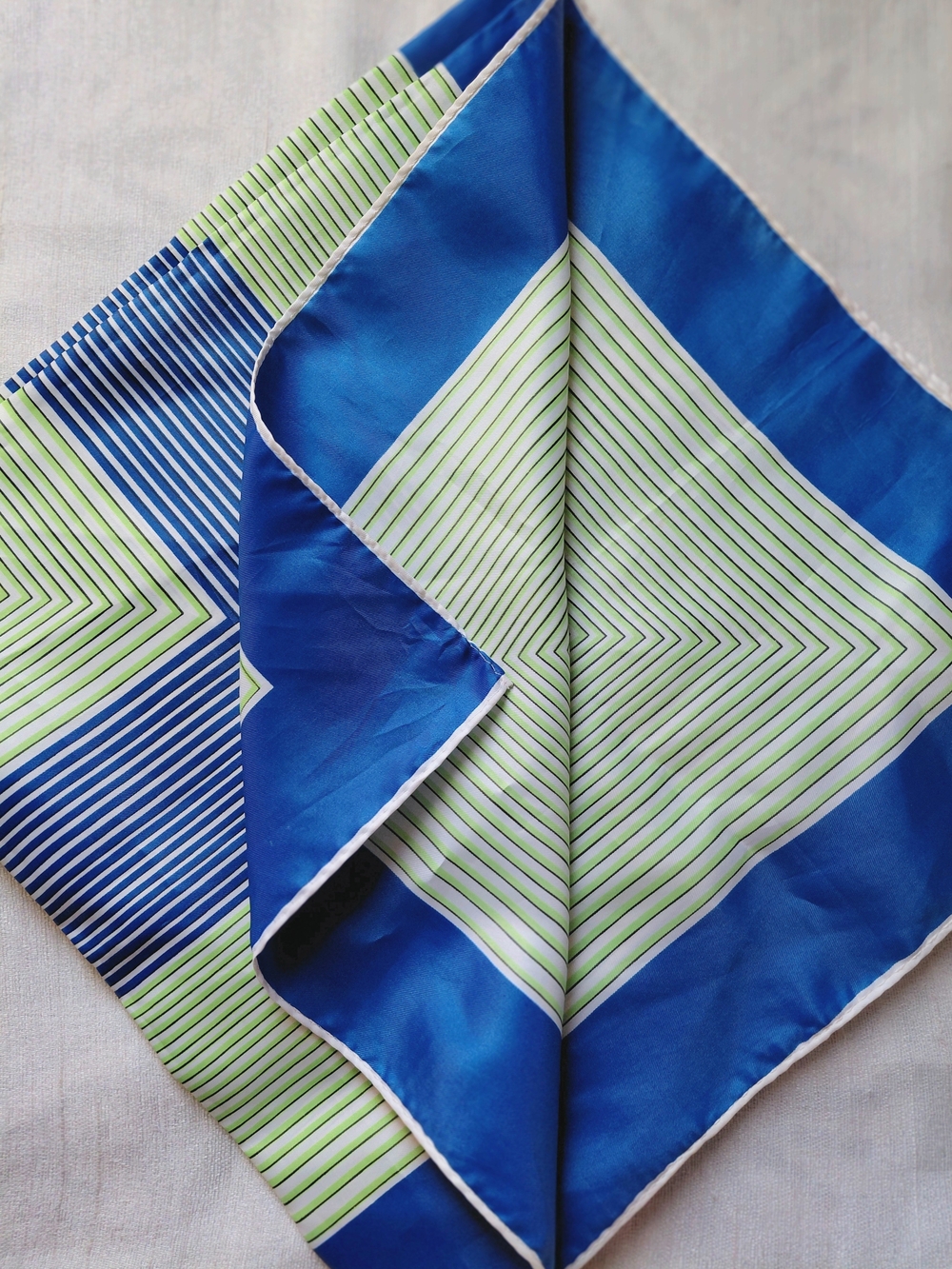 Vintage 60s 70s Mod Op Art Geometric Square Scarf Psychedelic Blue Green